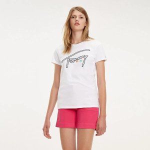 Tommy Hilfiger dámské bílé tričko s výšivkou - L (100)
